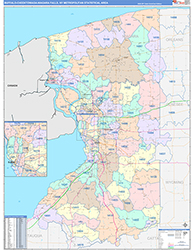 Buffalo-Cheektowaga-Niagara Falls Metro Area Wall Map Color Cast Style 2026